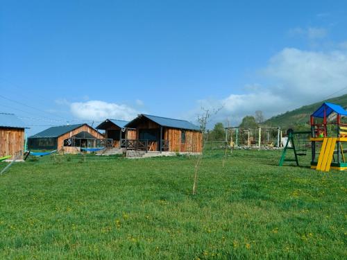 a group of houses in a field with a playground at MATEVOSYAN`S Rest House in Lermontovo