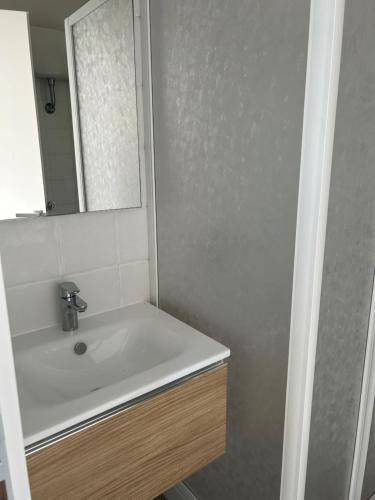 a bathroom with a white sink and a mirror at Calanave 10 in Ventotene