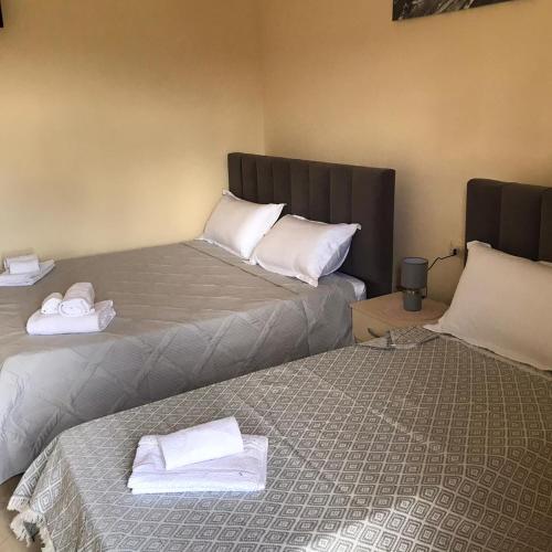 two beds sitting next to each other in a room at Rest House in Vlorë