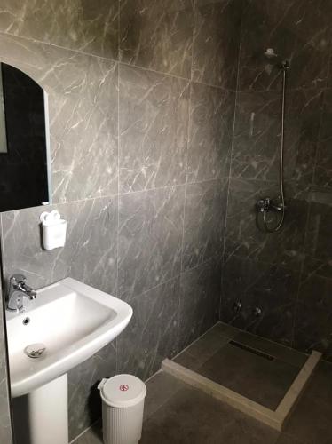 a bathroom with a sink and a shower at Rest House in Vlorë