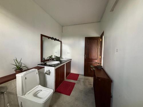 a bathroom with a toilet and a sink and a mirror at Rai Villa Colombo in Colombo