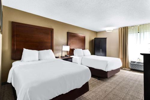 een hotelkamer met 2 bedden en een raam bij Comfort Inn East in Evansville