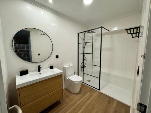 un bagno con wc, lavandino e doccia di La Primera de Occidente a Cadice