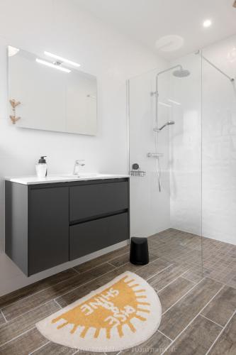 une salle de bain avec un lavabo et une douche dans l'établissement VILLA à 200m DE LA PLAGE - Saint-Palais-sur-mer, à Saint-Palais-sur-Mer