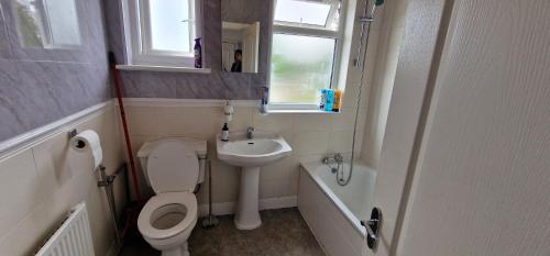 a small bathroom with a toilet and a sink at Rowan Crescent's Luxury Stay-In in Streatham Vale