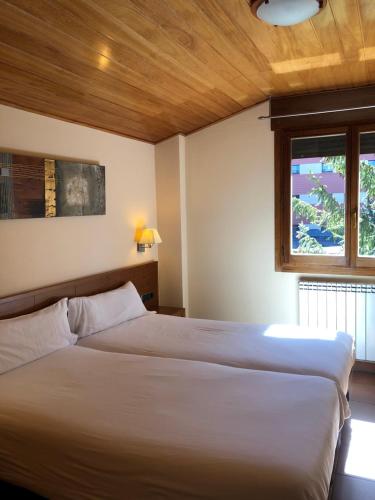 a bedroom with two beds and a window at Apartamentos Solineu in La Molina