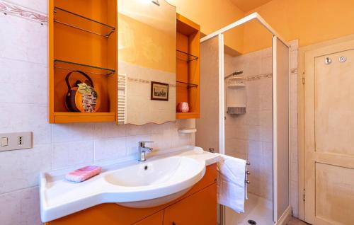 La salle de bains est pourvue d'un lavabo et d'une douche. dans l'établissement Amazing Apartment In Stibbiolo With House A Panoramic View, à Soianella