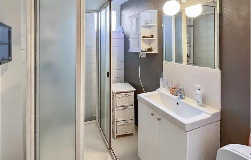 uma pequena casa de banho com um lavatório e um chuveiro em Stunning Home In Orsa With Kitchen em Orsa