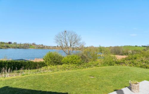 a lawn with a view of a body of water at Nice Home In Haderslev With Lake View in Haderslev