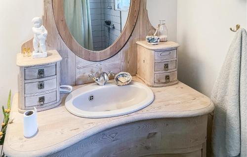 een badkamer met een wastafel en een spiegel bij Awesome Home In Kirke Hyllinge With Wifi in Kirke-Hyllinge