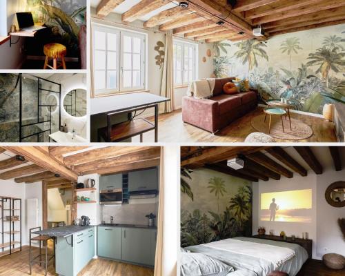 un collage de photos d'un salon et d'une chambre dans l'établissement Le Petit Collégiale Saint André, à Chartres