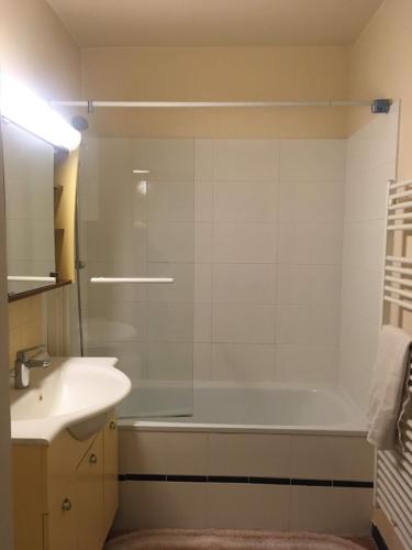une salle de bain avec une baignoire et un lavabo dans l'établissement Boulogne Issy Soleil, à Boulogne-Billancourt