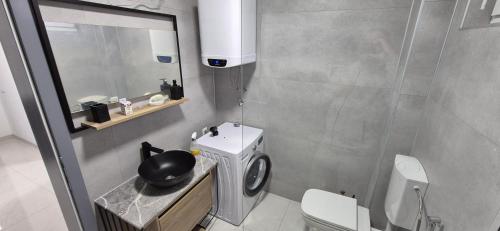 a small bathroom with a washing machine and a sink at Djurdjevik Home in Živinice