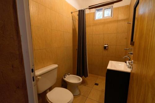 a bathroom with a toilet and a sink at Hotel de campo luna in Tinogasta