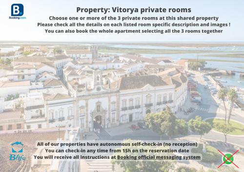 a flyer for a hotel with a picture of a building at BLife Vitorya private rooms in Faro