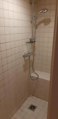 La salle de bains carrelée est pourvue d'une douche. dans l'établissement les ormeaux, à Ambleteuse