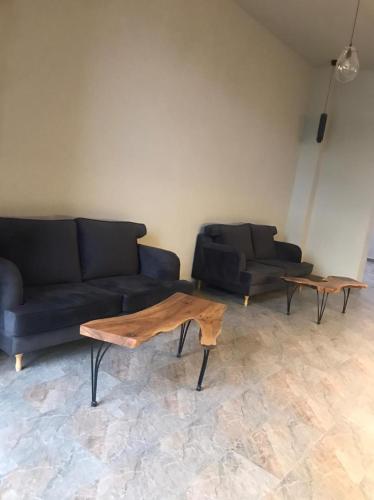 a living room with two couches and a coffee table at Kechi Apart, Hotel Nice View No 139, 6th floor in Tsaghkadzor