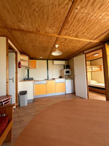 Cette grande chambre dispose d'une cuisine avec un plafond en bois. dans l'établissement Lavallee4, à Belvédère