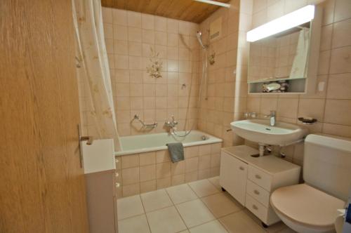 ツェルマットにあるHaus Bodmen B, Apartment Stelliseeの洗面台、浴槽、トイレを備えたバスルーム
