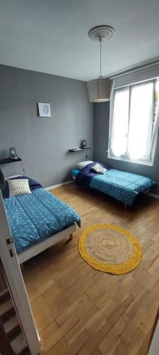 een slaapkamer met 2 bedden en een raam bij Chez Marie in Drosnay