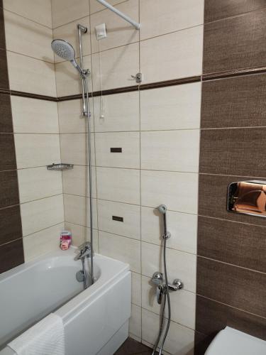 łazienka z prysznicem, wanną i toaletą w obiekcie St Spas w mieście Welingrad