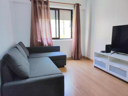 a living room with a couch and a television at laxuries Room for rent in Odivelas