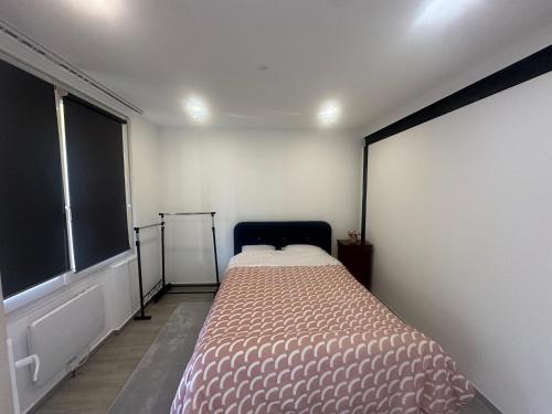 ein Schlafzimmer mit einem großen Bett in einem Zimmer in der Unterkunft RDC Calme, accessible et reposant in Montfermeil