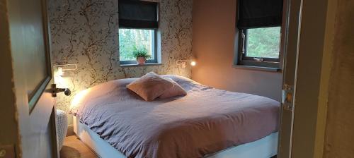 a bedroom with a bed with two pillows on it at Vakantiehuisje Bellefleur huisje Jasmijn in Roderwolde