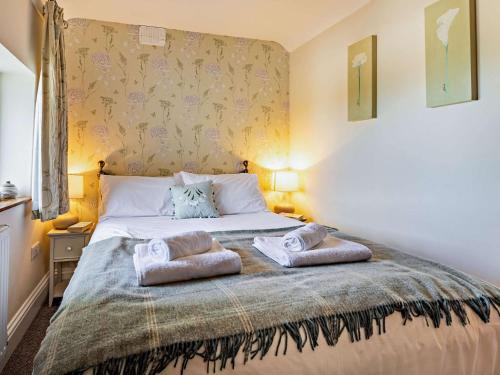 a bedroom with a bed with two pillows on it at 1 Bed in Combe Martin PARSC in Berrynarbor