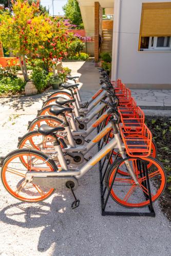 a row of bikes parked next to a building at Vila Anxhelo in Vlorë