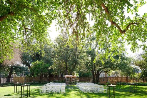 an outdoor wedding with tables and chairs under a tree at Plaza San Antonio Hotel & Spa, Autograph Collection in San Antonio