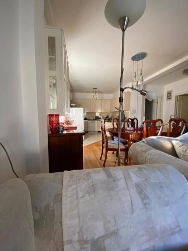 a living room with a kitchen and a dining room at Vila Nada Apartment in Vrnjacka Banja in Vrnjačka Banja