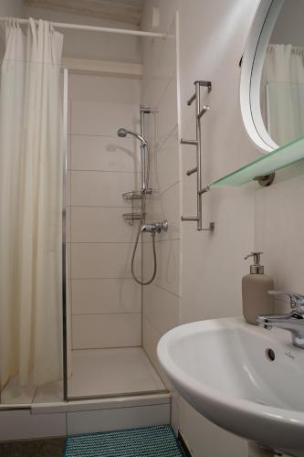 a bathroom with a shower and a sink at Studio Luxembourg - EPA in Rust