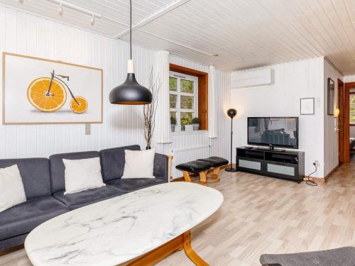 a living room with a couch and a tv at 4 star holiday home in Øster Assels-By Traum in Øster Assels