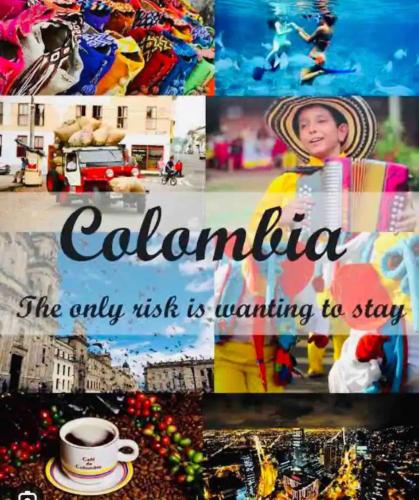 a collage of pictures of calambula with a cup of coffee at Ultimate Whole Floor Apartment in Bogotá