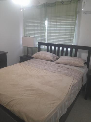 1 dormitorio con 1 cama grande con sábanas y almohadas blancas en Basden's Paradise, en Freeport