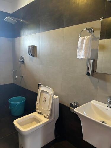 a bathroom with a toilet and a sink at Casa Felicia-Adding happy moments to your diary in Ooty