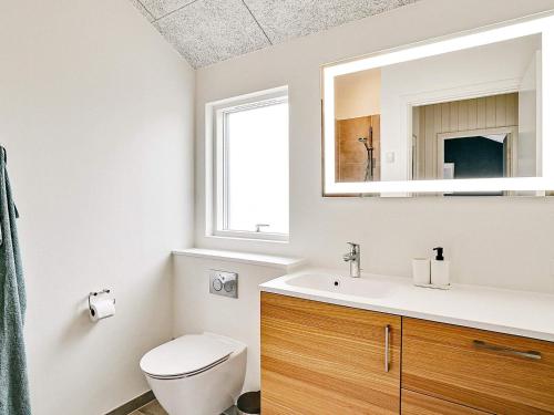 a bathroom with a toilet and a sink and a mirror at Holiday home Ålbæk VI in Ålbæk