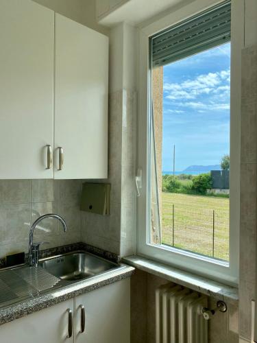 a kitchen with a sink and a window at Residence Riviera in Albenga