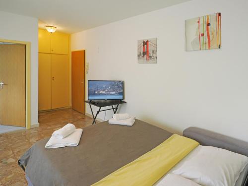 ein Schlafzimmer mit einem Bett und einem TV in der Unterkunft Stupendo monolocale in Minusio