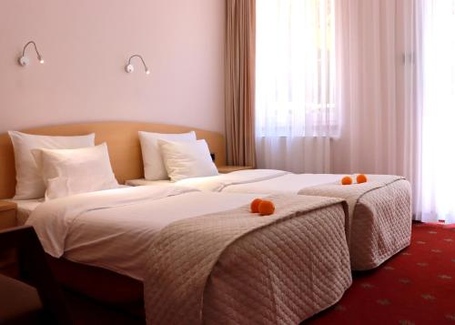 En eller flere senger på et rom på Hotel Nad Mrogą