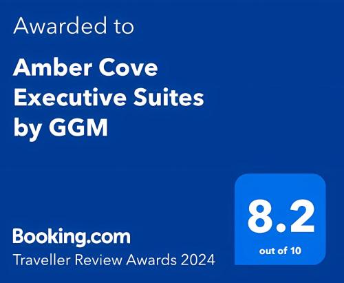 een blauwe rekenmachine met de tekst toegekend aan de excreive suites van Animal Cove door g bij Amber Cove Executive Suites Melaka in Melaka