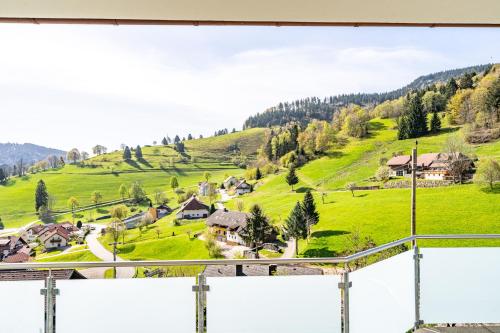 a view of a village in a green hill at Schwarzwald Hotel Wiedenerhof in Wieden