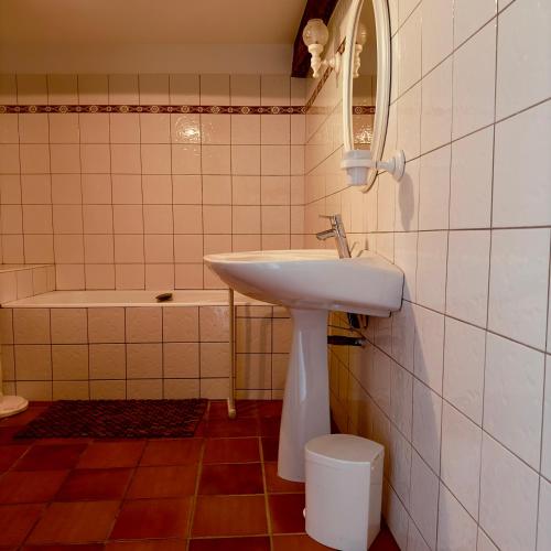 une salle de bain avec un lavabo et une baignoire dans l'établissement Le CAP DE CLOS, à Cier-de-Rivière
