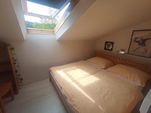 a bedroom with a bed and a window at Haus Pieschl in Pertitschach