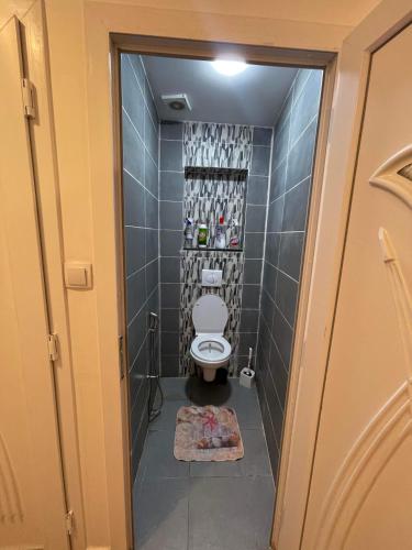 een badkamer met een toilet in een kleine kamer bij Marina loft in Camp Inférieur