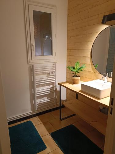 une salle de bain avec un lavabo et un miroir dans l'établissement Villa Ilanga, à Soulac-sur-Mer