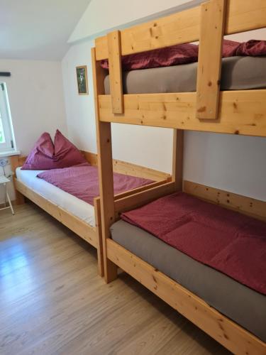 Bunk bed o mga bunk bed sa kuwarto sa Ferienhaus Forsthof