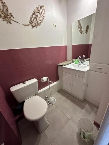een badkamer met een wit toilet en een wastafel bij Studio La Flânerie in Cap d'Agde