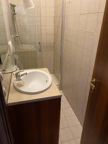 een badkamer met een wastafel en een douche bij Casa Tranquilla vicino al Centro in Padua